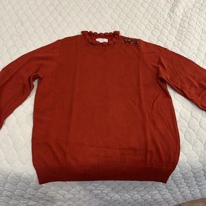 🍁Size M burnt orange ruffle neck sweater with button details - worn once!